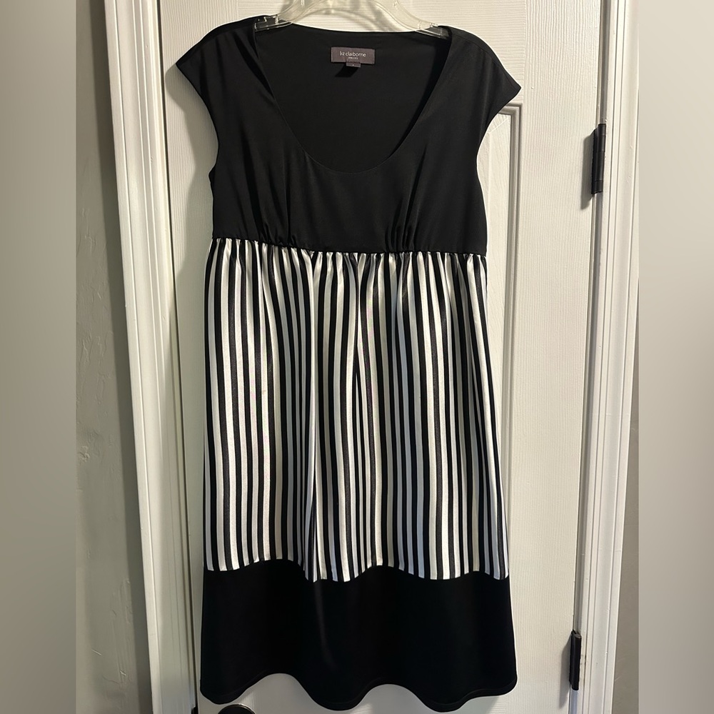 Liz Claiborne- black and white striped formal dress